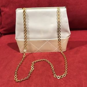 Vintage Salvatore Ferragamo Cream and Black Leather Handbag w/ Gold Chain EUC
